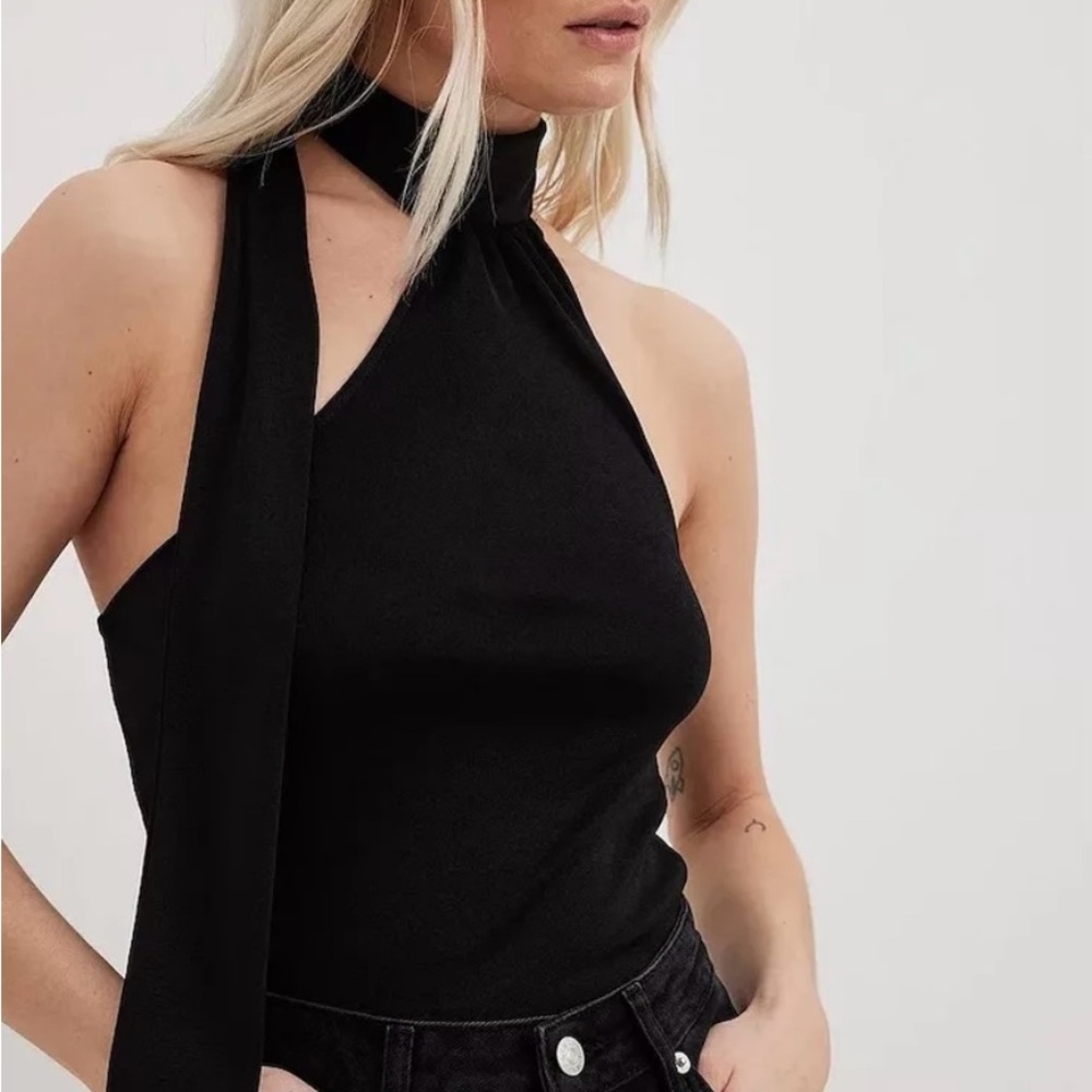 NA-KD Black Halter Scarf Top Small